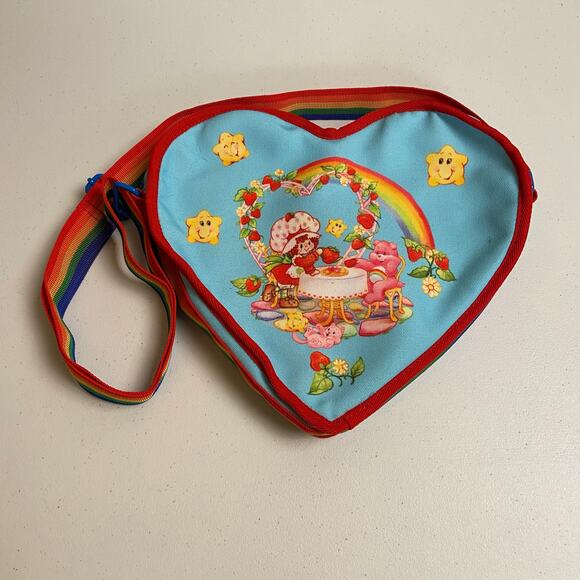 Dolls Kill Handbags - Dolls Kill Strawberry Shortcake Care Bears Over Tea Canvas Heart Bag